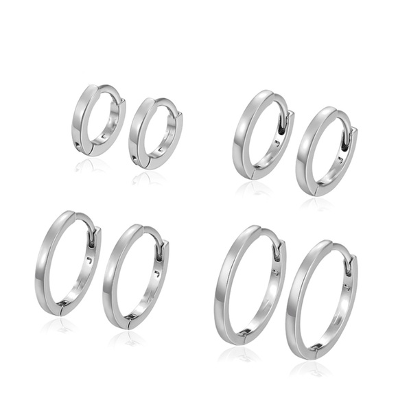 Silver Hoops Set | 4 Pairs | Platinum Plated Hoop Earrings - Picture 1 of 10
